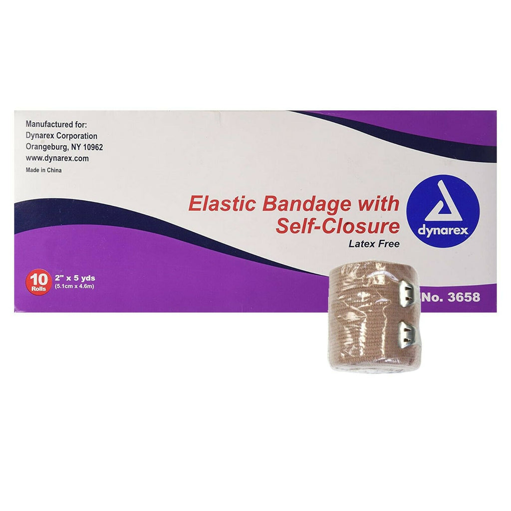 Dynarex Elastic Bandage with Self Closure Strip, 2" x 5 Yards, 10 Count