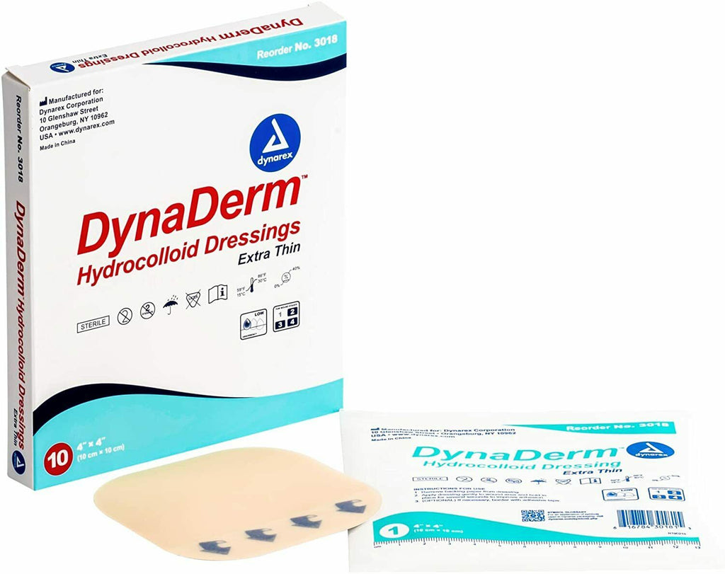 Dynarex Dynaderm Hydrocolloid Dressing, 4 X 4 Inch, Pack of 10
