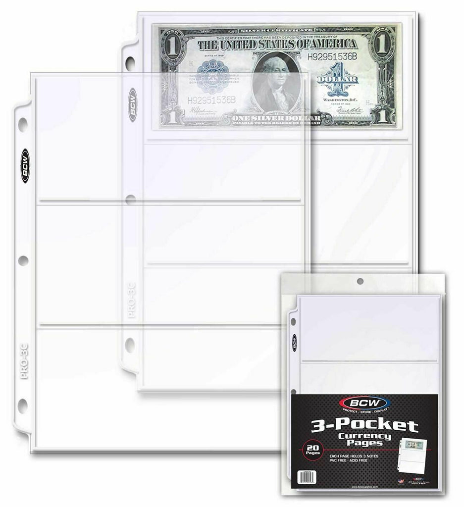 BCW Pro 3-Pocket Currency Page (20 CT. Pack), Acid-Free